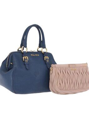 Miu Miu Hand Bag Leather 2 Set Pink Blue Auth 167860